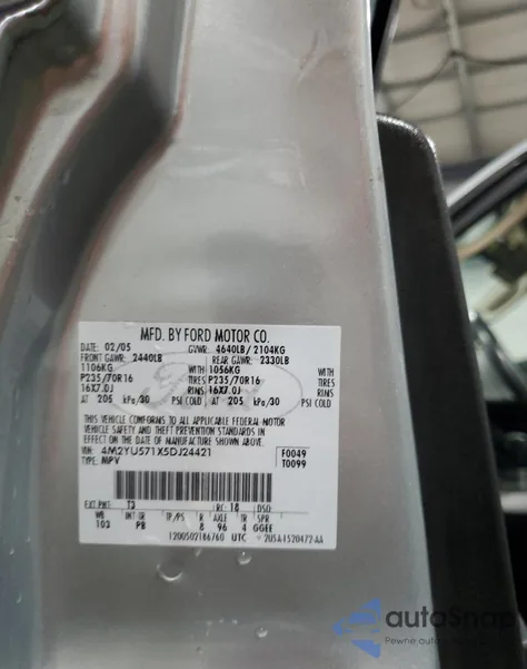 2005 Mercury Mariner z USA, uszkodzony, nr VIN 4M2YU571X5DJ24421